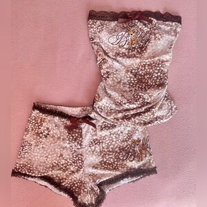 Fawn two piece coquette lace trim short set